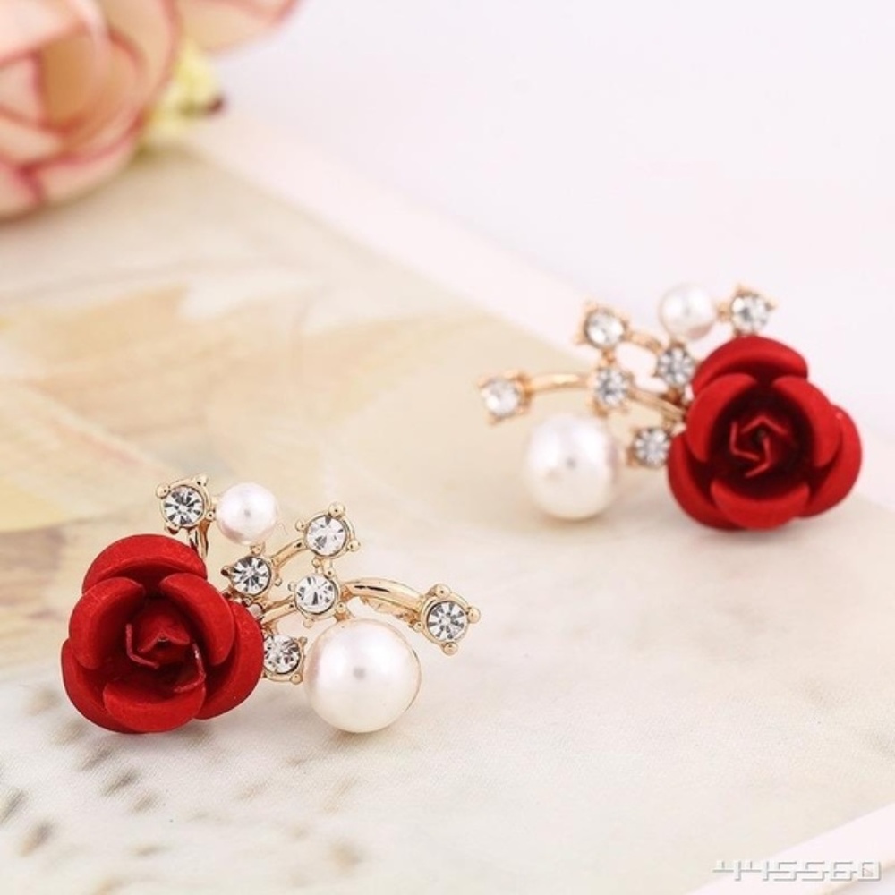 2 for $30 Rose and Faux Pearl Clip On Earrings